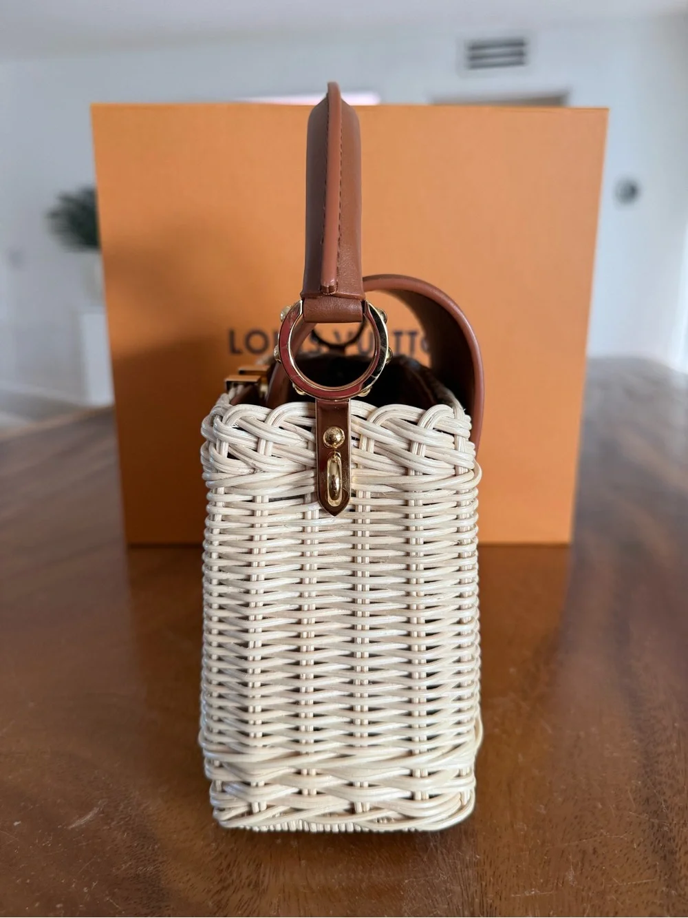 Louis Vuitton Brown Cognac Wicker Capucines Mini Handbag